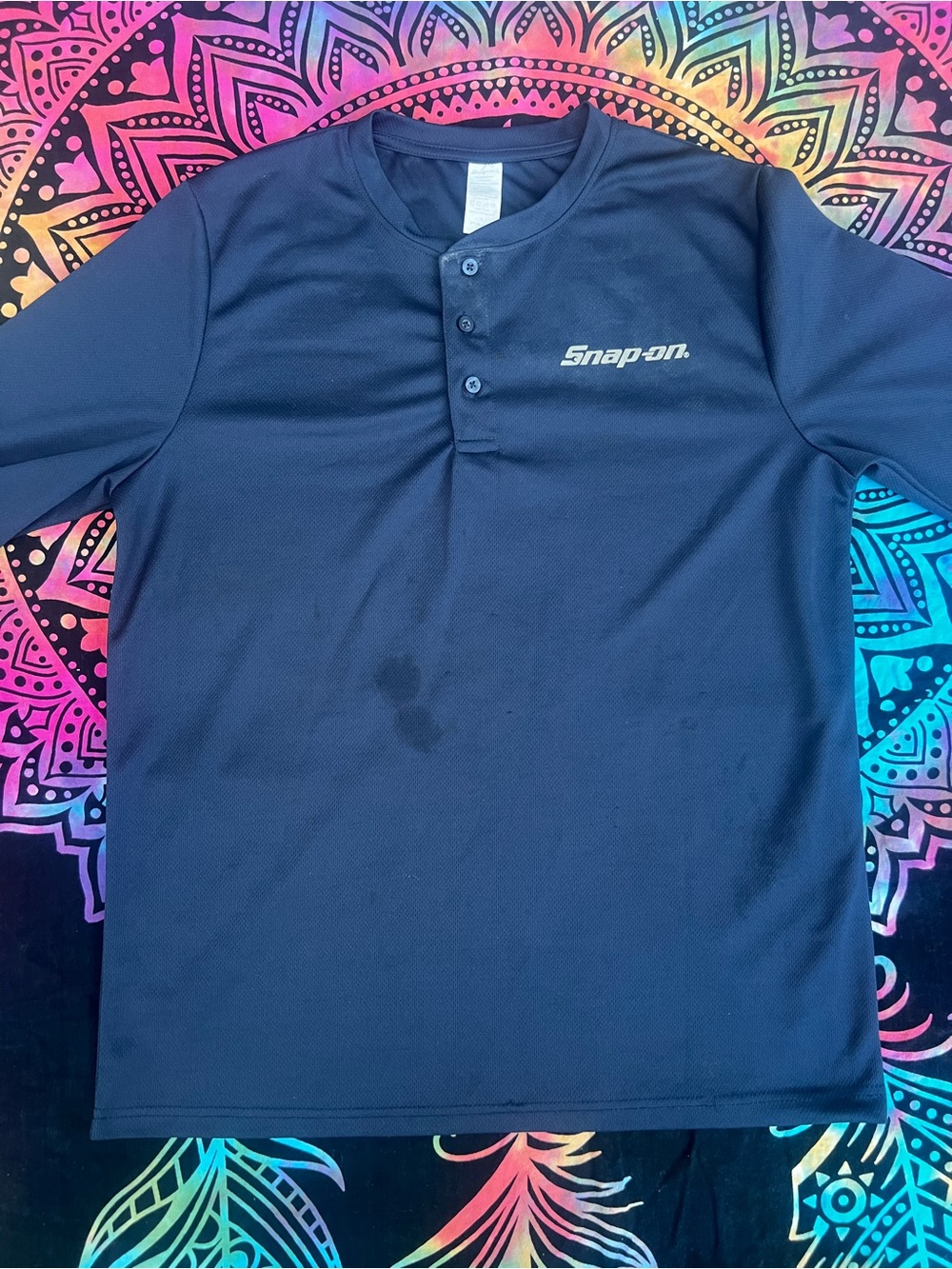 Snap Long Sleeve Henley Shirt in Navy Blue - Picture 2 of 9